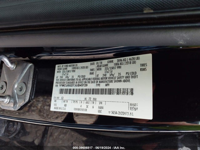 Ford ESCAPE SE 2018 1FMCU0GD7JUB45729 Image 9
