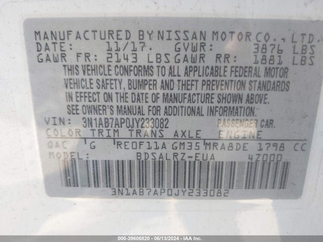 Nissan SENTRA SR 2018 3N1AB7AP0JY233082 Image 9