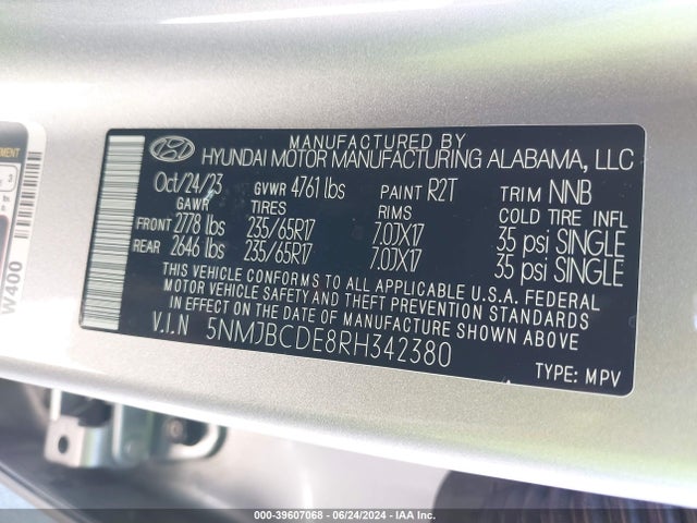 Hyundai TUCSON SEL 2024 5NMJBCDE8RH342380 Image 9