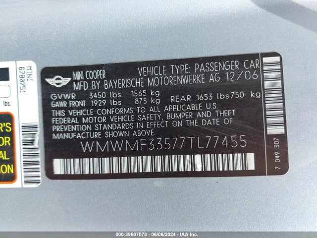 2007 MINI COOPER WMWMF33577TL77455 Photo 8