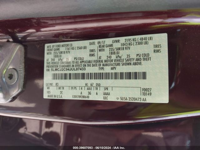 5LMCJ2C94JUL07433 Lincoln MKC SELECT