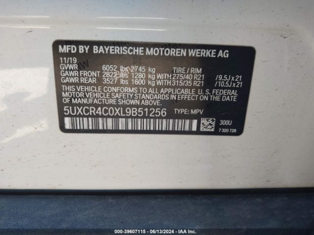 5UXCR4C0XL9B51256 BMW X5 Sdrive40i