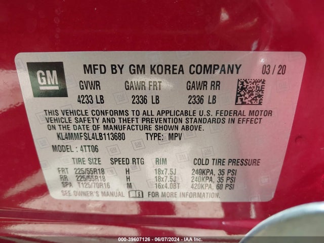 KL4MMFSL4LB113680 Buick Encore Gx Fwd Essence