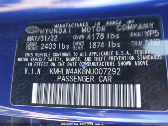 KMHLW4AK8NU007292 Hyundai ELANTRA N