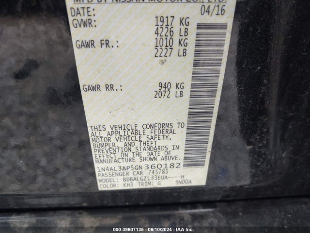 Nissan Altima 2.5 S 2016 1N4AL3AP5GN360182 Image 9