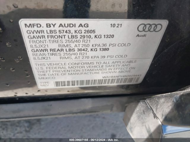 WA1B4AFY4N2029443 Audi Sq5 Premium Plus Tfsi Quattro Tiptronic