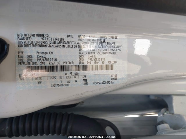 Ford FOCUS S 2017 1FADP3E20HL256776 Image 9