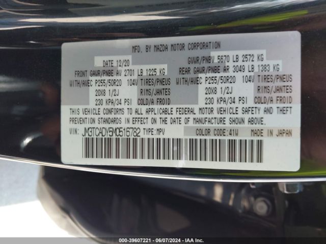 JM3TCADY5M0516782 Mazda Cx-9 Grand Touring