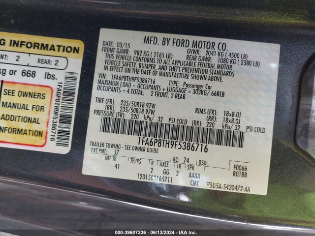 Ford Mustang Ecoboost 2015 1FA6P8TH9F5386716 Image 9
