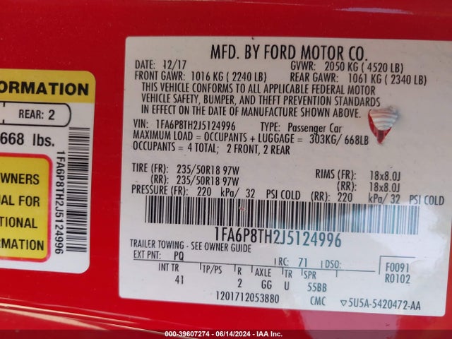 Ford Mustang Ecoboost 2018 1FA6P8TH2J5124996 Image 9