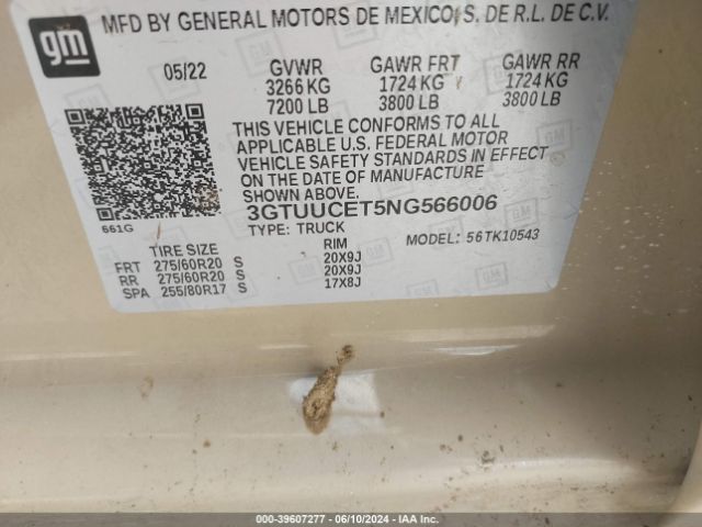 3GTUUCET5NG566006 GMC SIERRA 1500