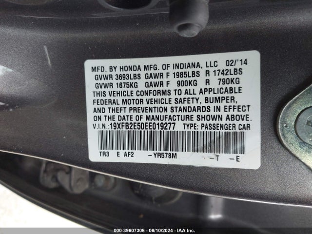 Honda Civic Lx 2014 19XFB2E50EE019277 Image 9