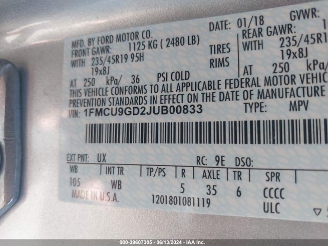Ford ESCAPE SE 2018 1FMCU9GD2JUB00833 Image 8