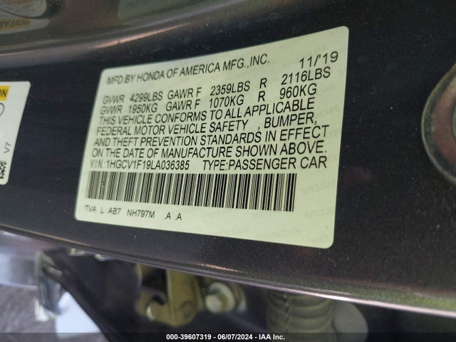 Honda ACCORD LX 2020 1HGCV1F19LA036385 Image 9