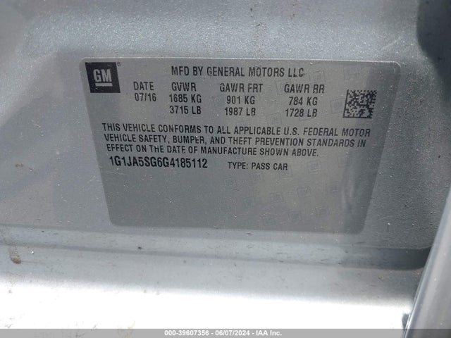 Chevrolet Sonic Ls Auto 2016 1G1JA5SG6G4185112 Image 9