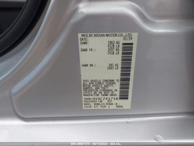 1N4BL4EV3KC241716 Nissan Altima 2.5 Sl