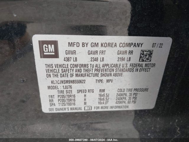 KL7CJNSM9NB550622 Chevrolet Trax Awd Ls