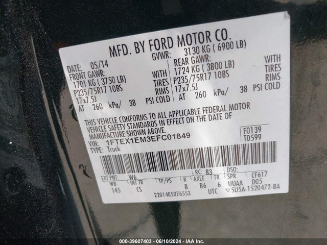 Ford F-150 Xl 2014 1FTEX1EM3EFC01849 Image 9