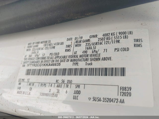 Ford Transit-250 2019 1FTYR2CG1KKA46635 Image 9
