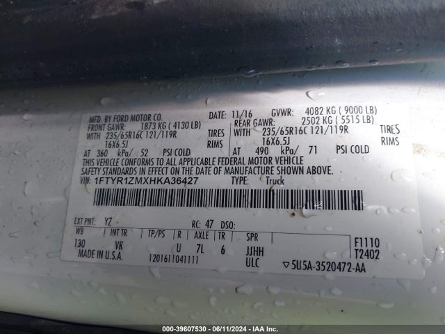 Ford Transit-250 2017 1FTYR1ZMXHKA36427 Image 9