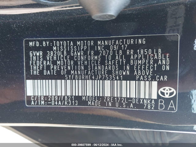 Toyota COROLLA LE 2018 5YFBURHE4JP753541 Image 9