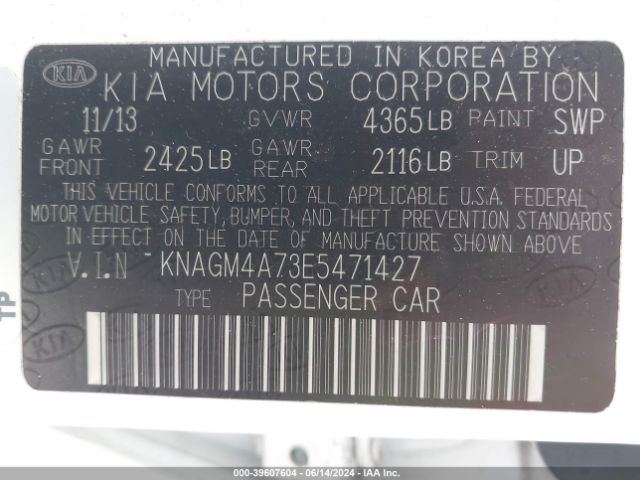 KNAGM4A73E5471427 KIA Optima Lx