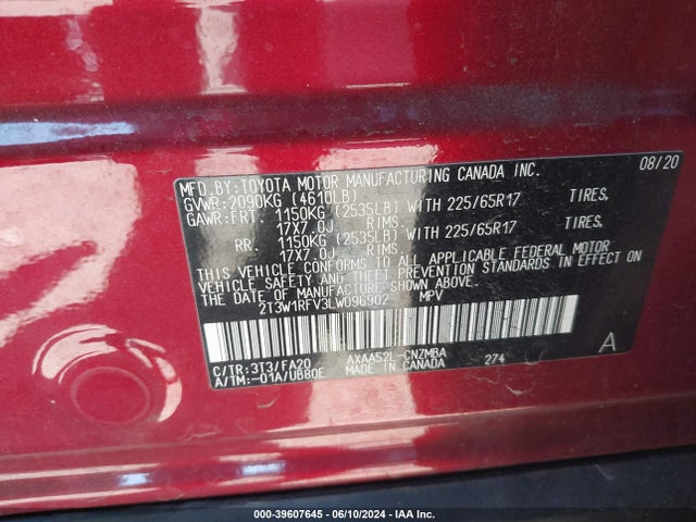 Toyota Rav4 Xle 2020 2T3W1RFV3LW096902 Image 9