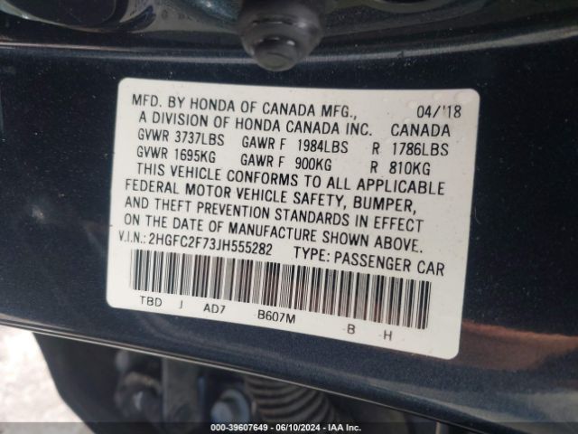 2HGFC2F73JH555282 Honda CIVIC EX