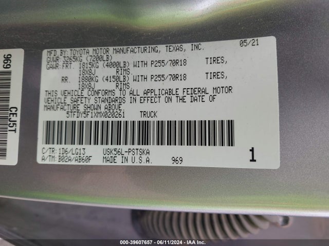Toyota Tundra Sr5 2021 5TFDY5F1XMX020261 Image 9