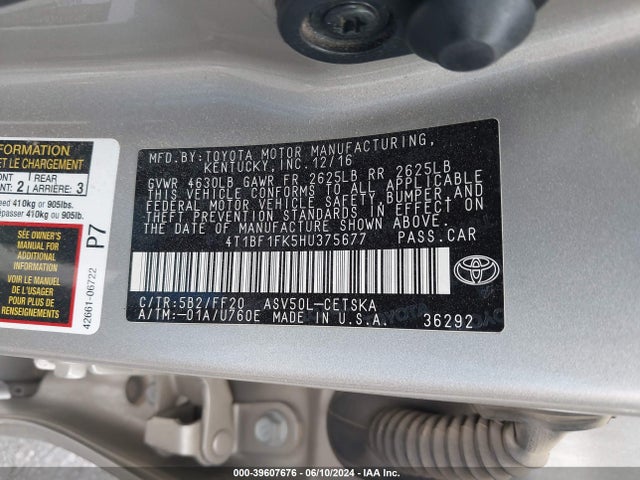 Toyota CAMRY SE 2017 4T1BF1FK5HU375677 Image 9