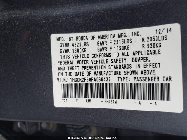 Honda Accord Sport 2015 1HGCR2F58FA086437 Image 9