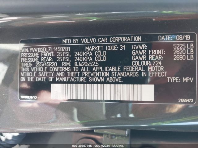YV4102DL7L1458781 Volvo Xc60 T5 Inscription