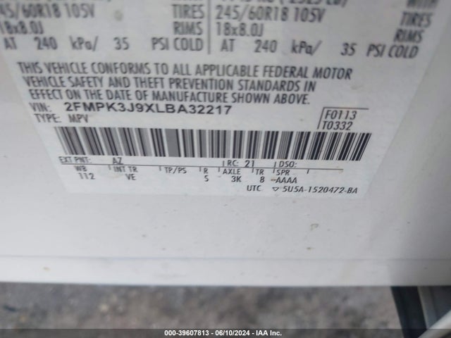 Ford EDGE SEL 2020 2FMPK3J9XLBA32217 Image 9
