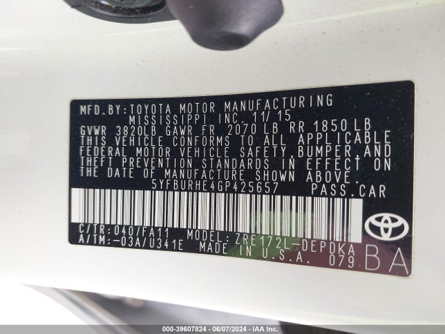 Toyota COROLLA L 2016 5YFBURHE4GP425657 Image 9