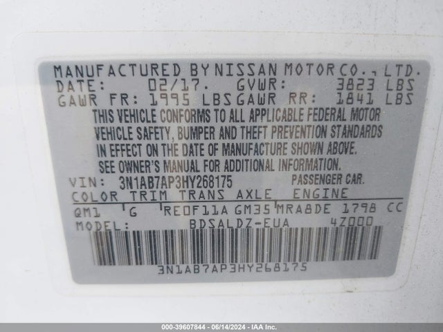 Nissan SENTRA SV 2017 3N1AB7AP3HY268175 Image 9