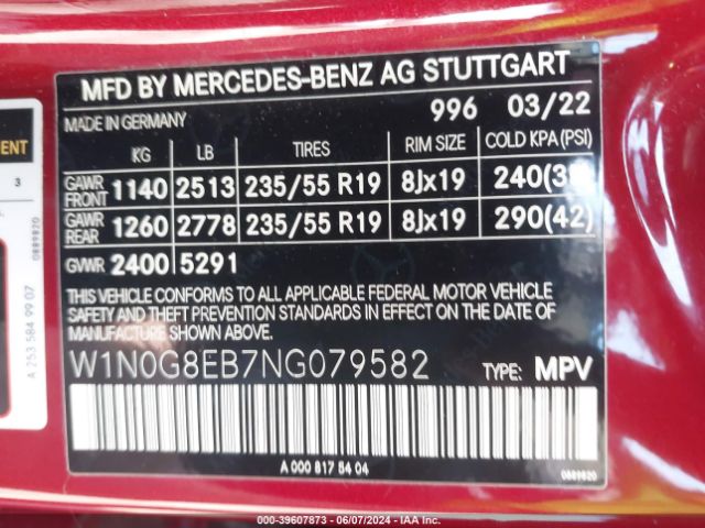 W1N0G8EB7NG079582 Mercedes-Benz Glc 300 4matic Suv