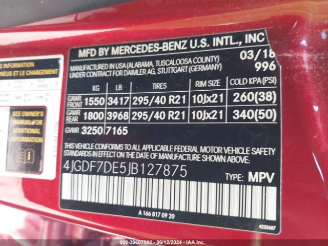 4JGDF7DE5JB127875 Mercedes-Benz Gls 550 4matic