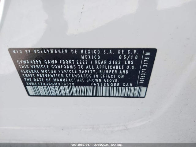 3VWL17AJ6GM379598 Volkswagen Jetta 1.8t Sel