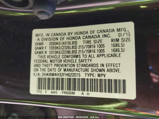 Honda CR-V LX 2015 2HKRM4H32FH622015 Image 9