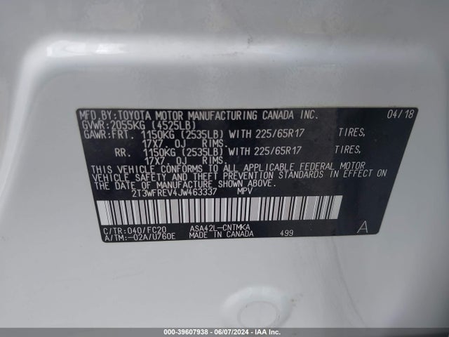 Toyota Rav4 Xle 2018 2T3WFREV4JW463337 Image 9