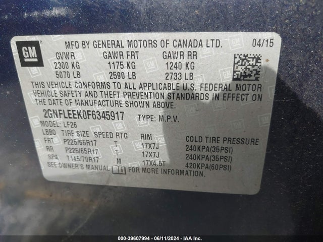 Chevrolet EQUINOX LS 2015 2GNFLEEK0F6345917 Image 9