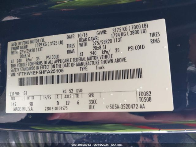 1FTEW1EF5HFA25105 Ford F-150 Platinum
