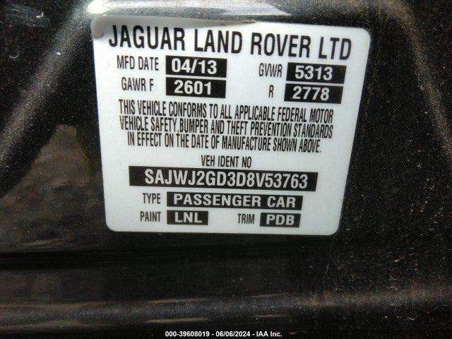 2013 JAGUAR XJ SAJWJ2GD3D8V53763 Photo 8