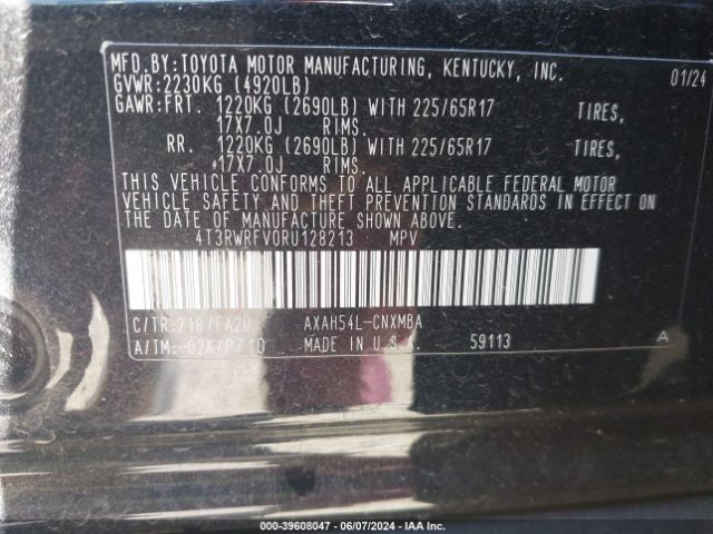 4T3RWRFV0RU128213 Toyota Rav4 Hybrid Xle