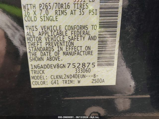 1N6AD0EV8GN752875 Nissan Frontier Pro-4x/s/sl/sv