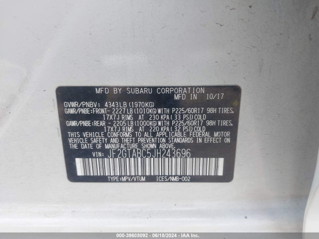 JF2GTABC5JH243696 Subaru Crosstrek 2.0i Premium