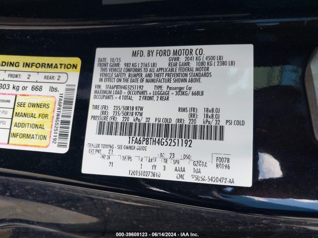 Ford Mustang Ecoboost 2016 1FA6P8TH4G5251192 Image 9