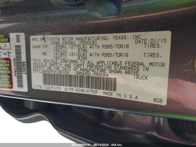 Toyota Tacoma Base V6 2015 5TFLU4EN7FX126109 Image 9