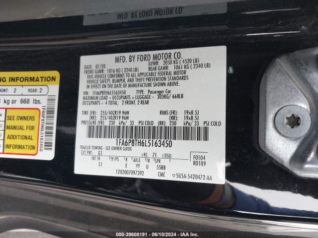 Ford Mustang Ecoboost Premium Fastback 2020 1FA6P8TH6L5163450 Image 9