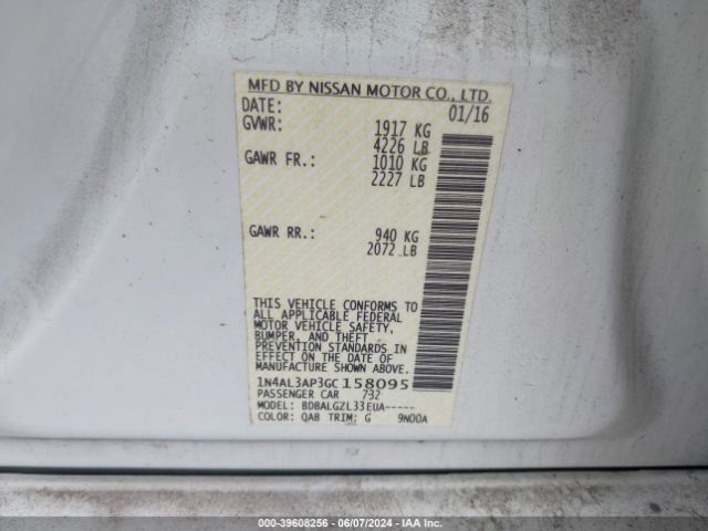 1N4AL3AP3GC158095 Nissan Altima 2.5/2.5 S/2.5 Sl/2.5 Sr/2.5 Sv